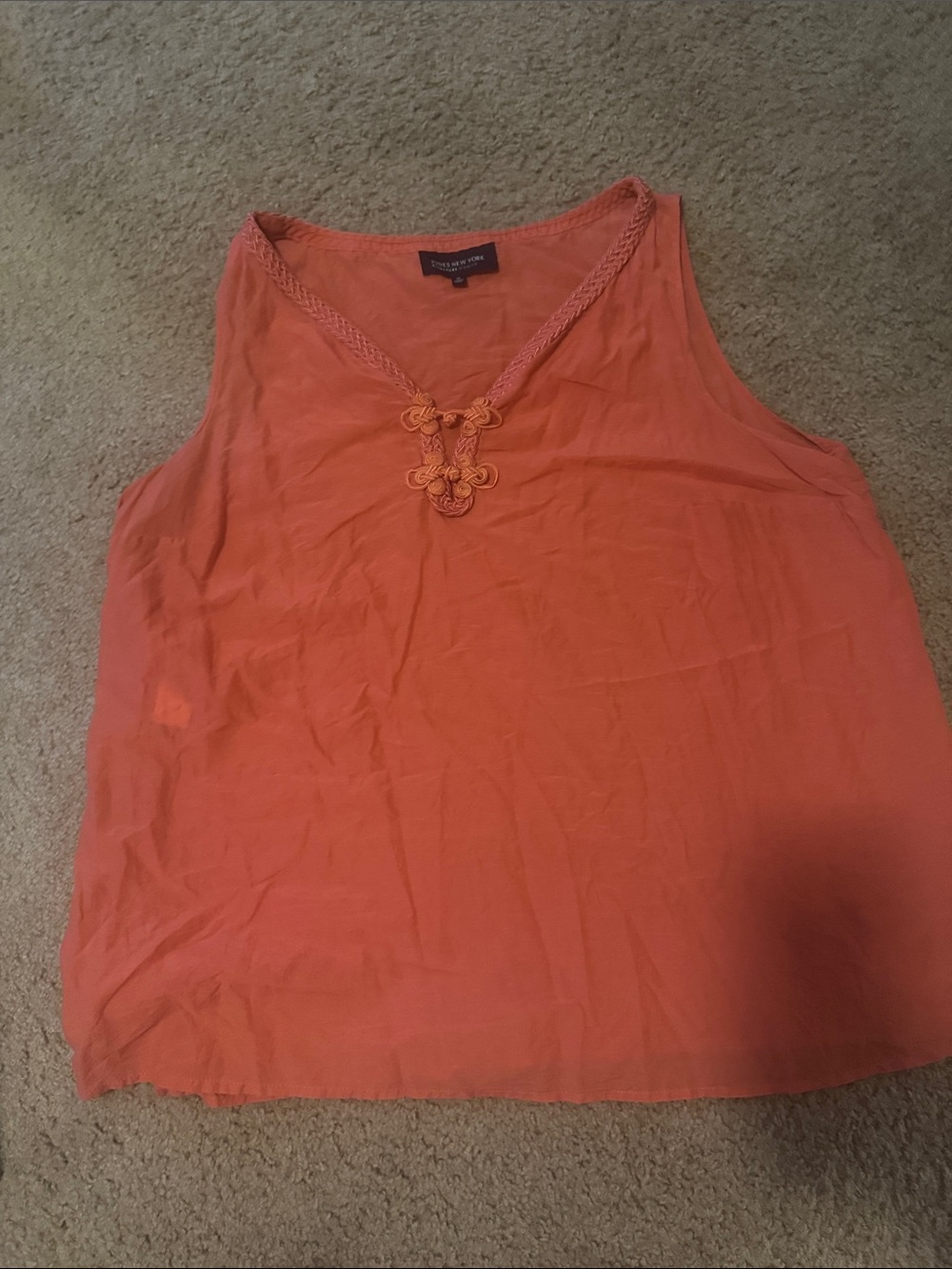 Jones New York Coral Braided-Trim V-Neck Tank